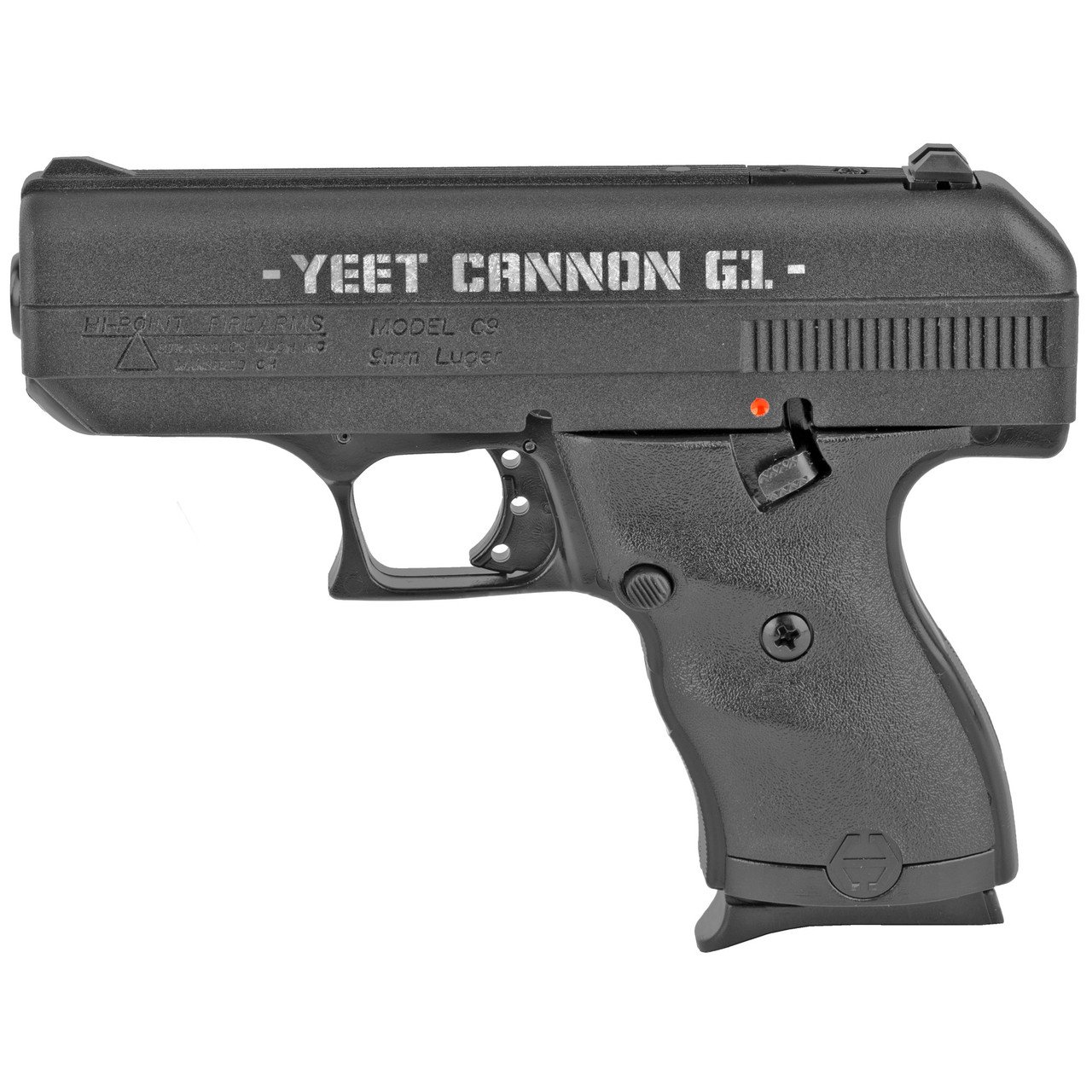 Hi-Point C9 Yeet Cannon Gen 1 9mm pistol with engraved slide black finish Hi-Point C9 Yeet Cannon Gen 1 9mm Compact Pistol